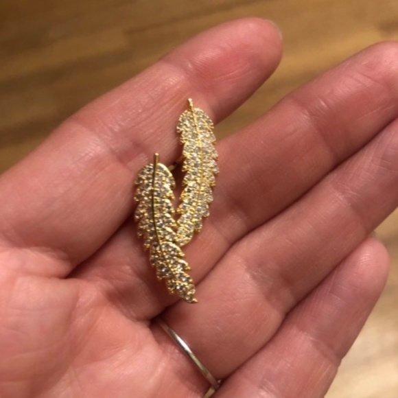 Silver or gold feather climber earrings diamond - Picture 3 of 8